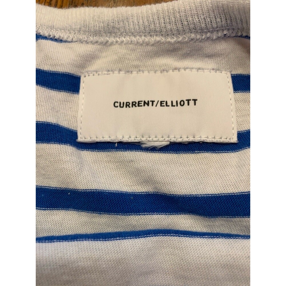 $120 Current Elliott Tank Top Side Slit Ruffle Striped Blue/Wht Size 0 *Note - Picture 2 of 12